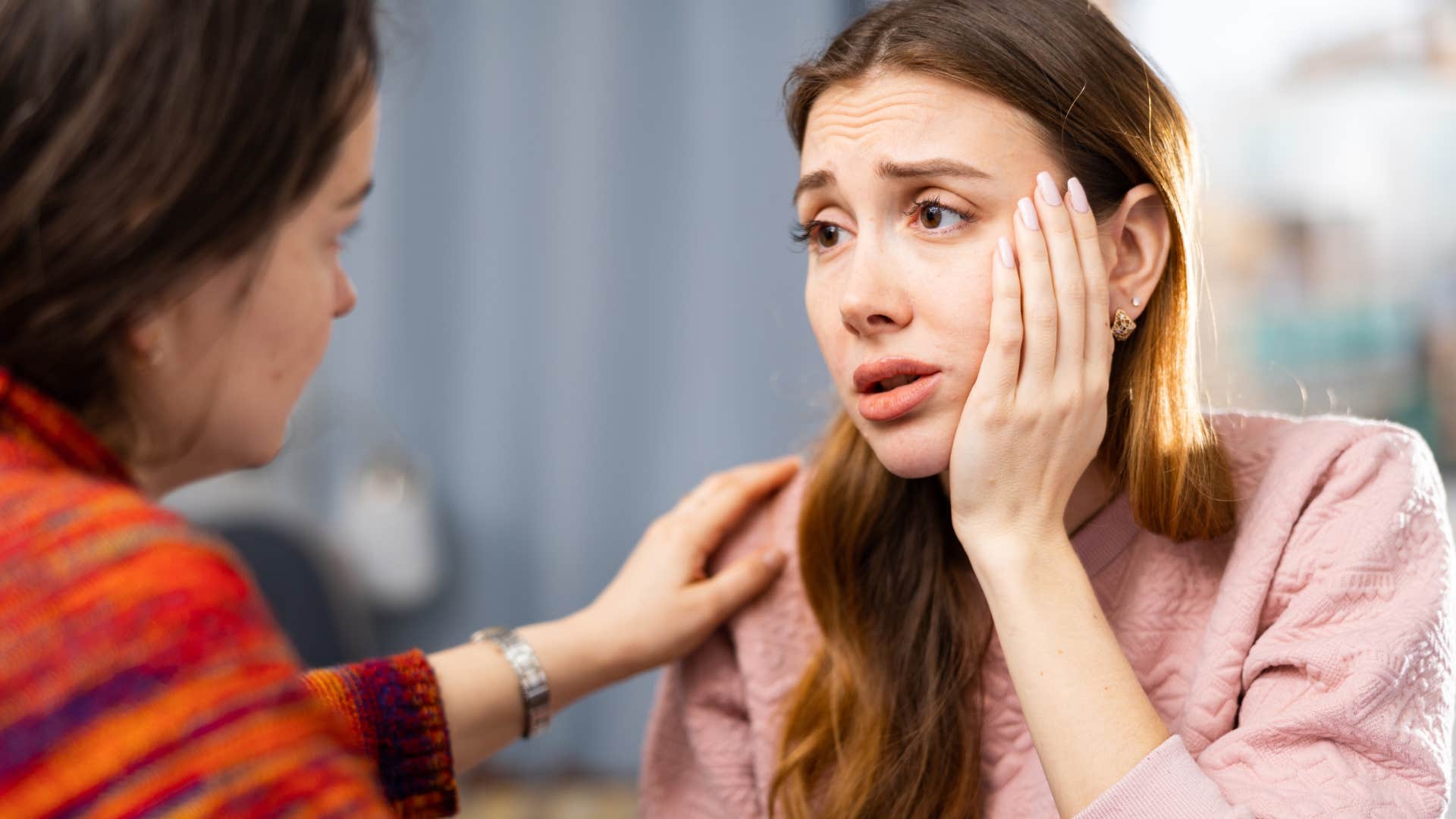 Woman who's prone to oversharing talking to her friend.