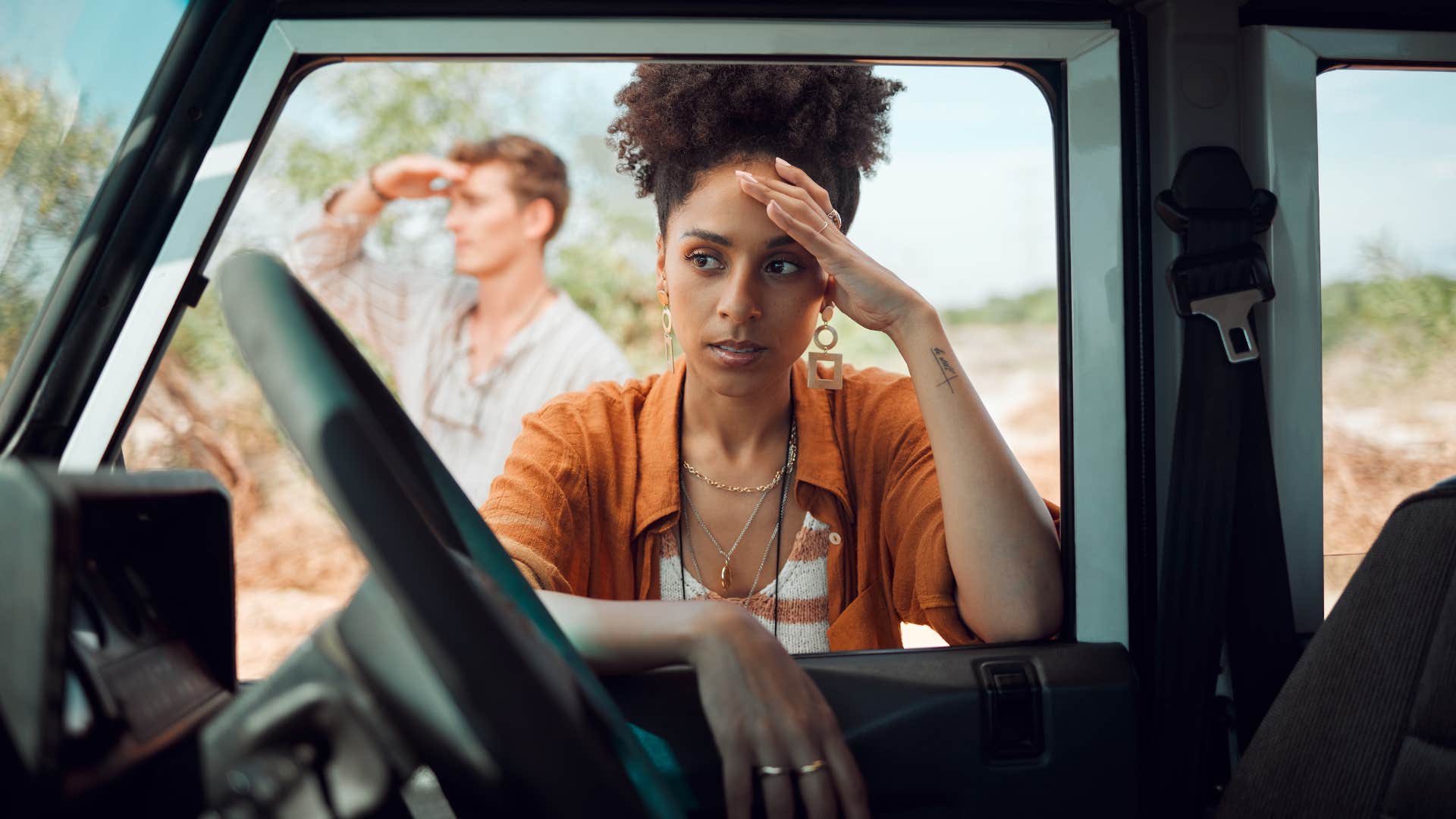 intelligent woman realizing man oversimplified their complex travel plans