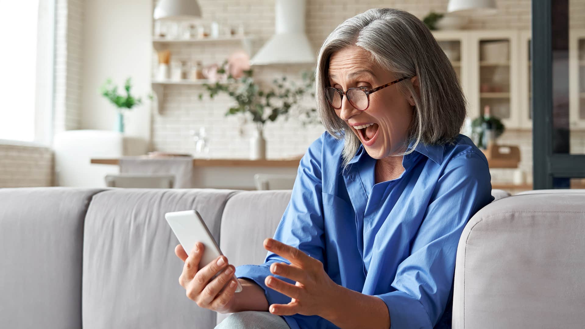 an old boomer uses speaker phone to chat with her grandkids