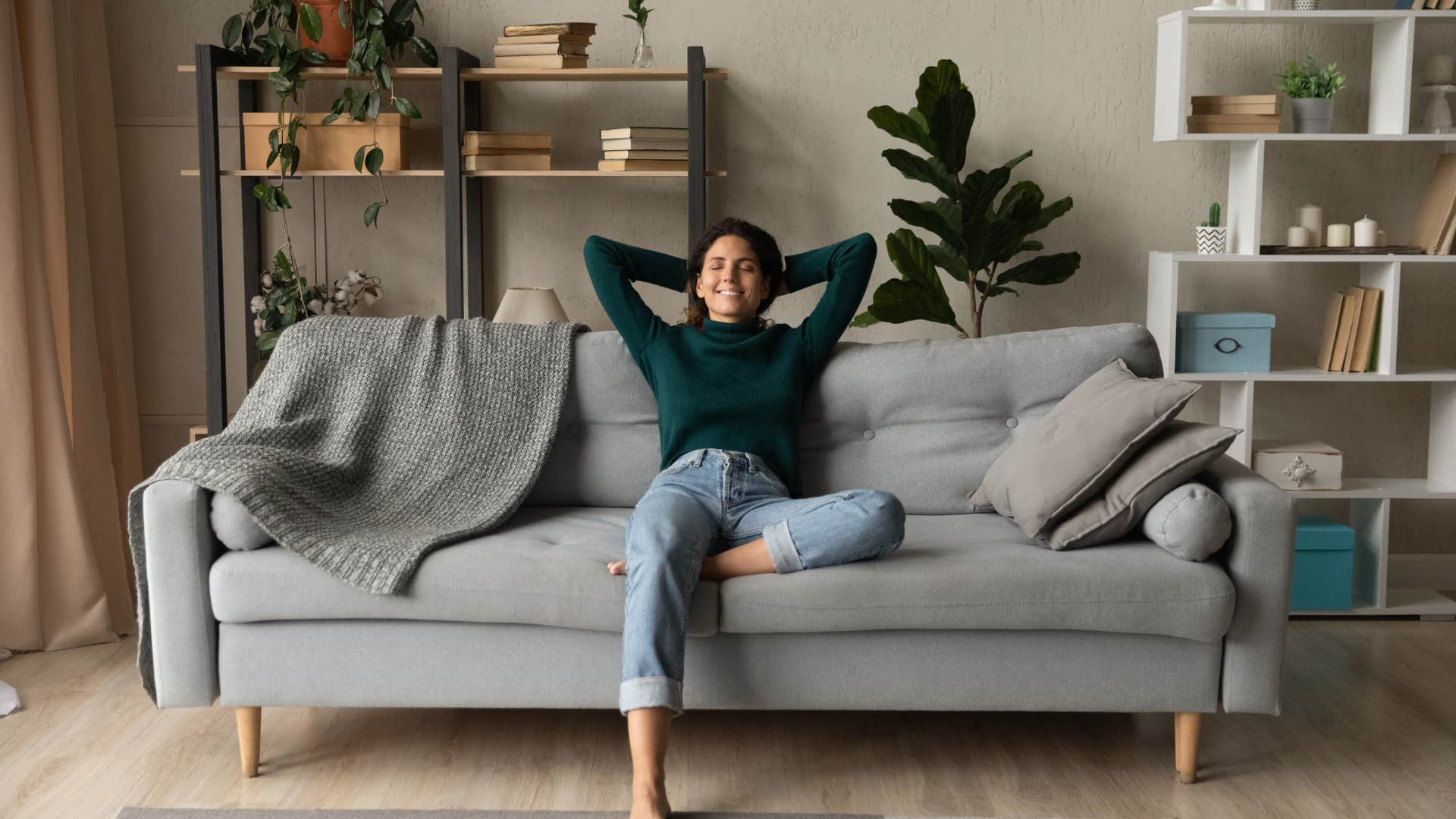 woman relaxing at home during alone time