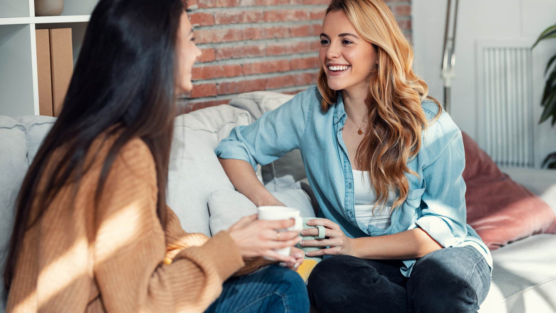 two friends engaging in small talk