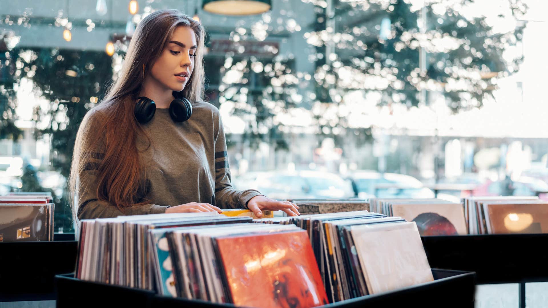 Woman shops for vinyl records