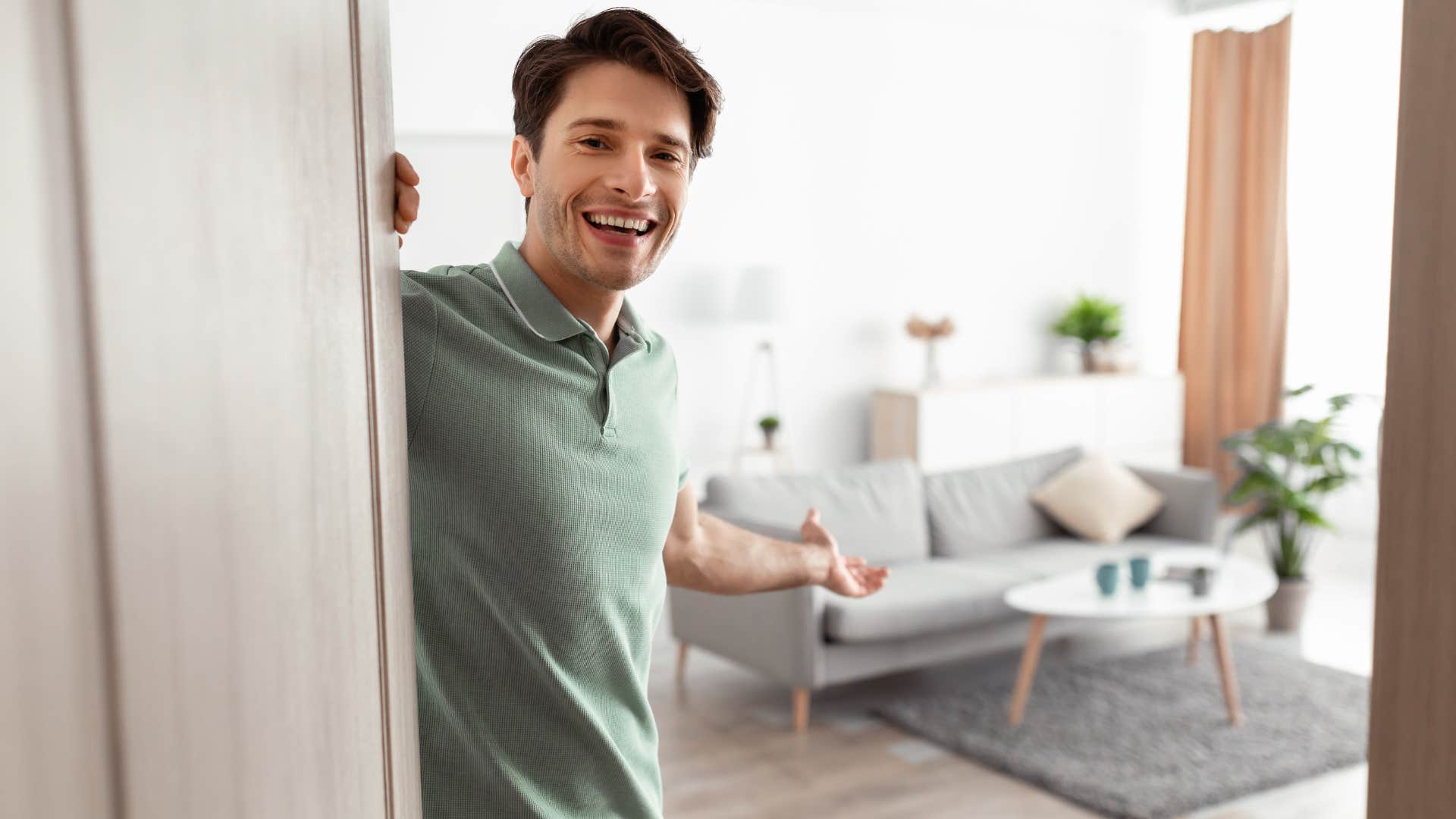a man keeps his entryway clean and clear of clutter 