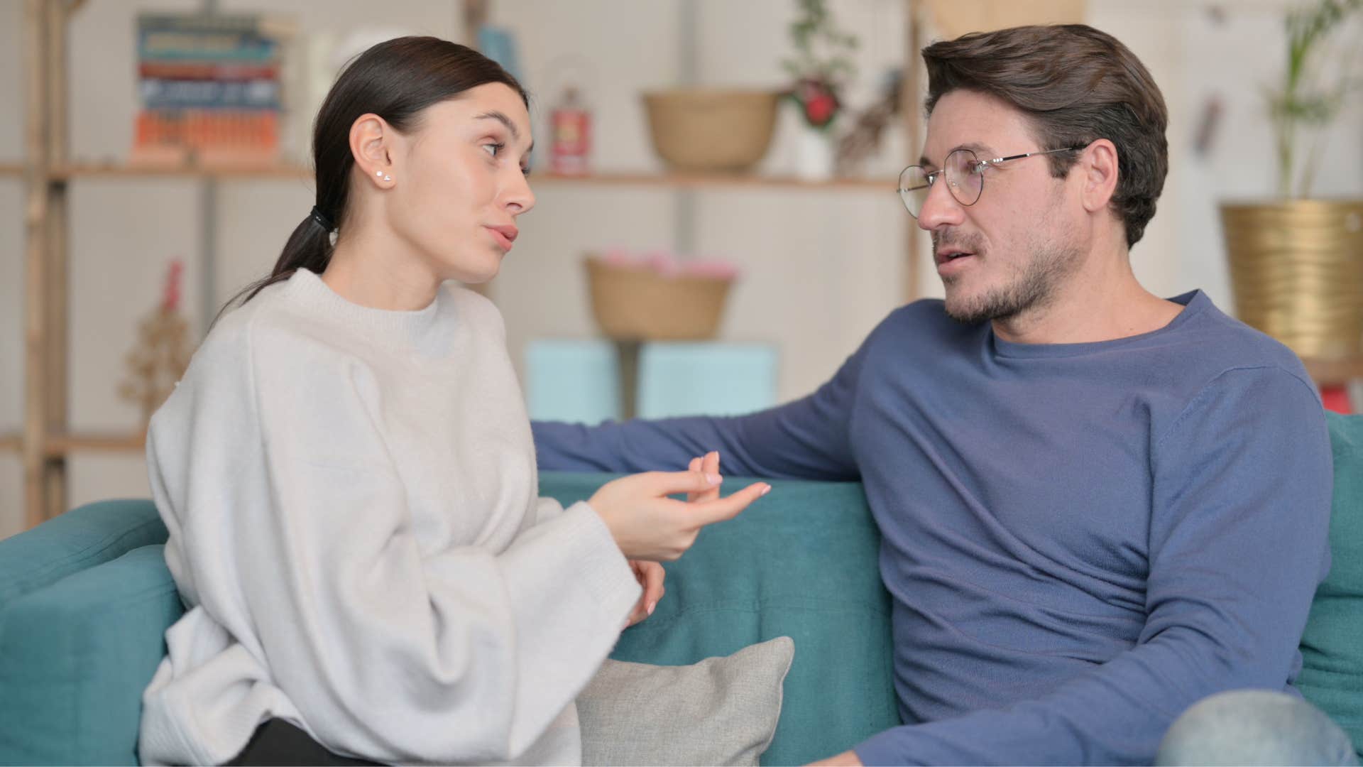 woman giving her opinion as man agrees with her