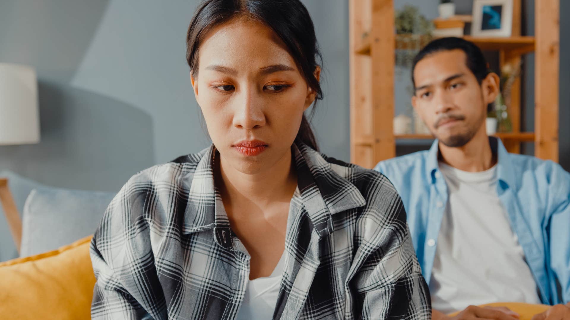 woman who is resentful of the father role turned away from her partner