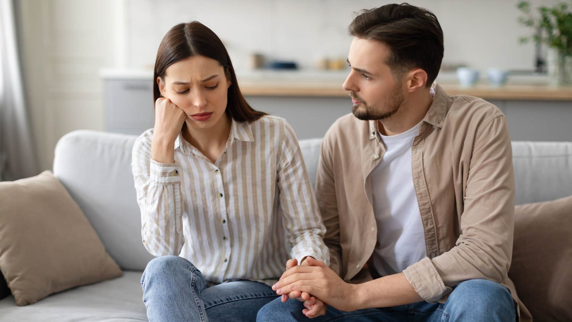 a woman tells her husband that he would not understand how she feels
