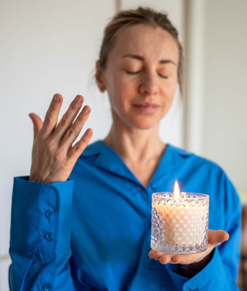 Woman doing 555 Manifestation Ritual To Invite Endless Love Abundance and Positivity 