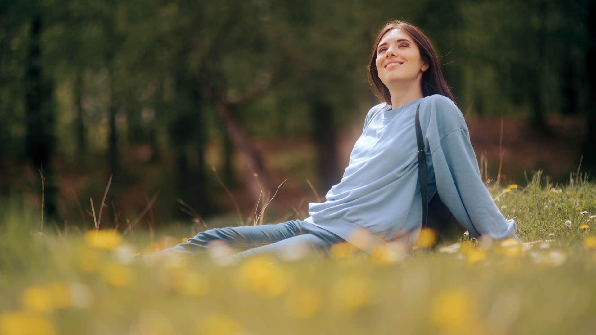 behavior of peaceful woman finding a good outdoor place