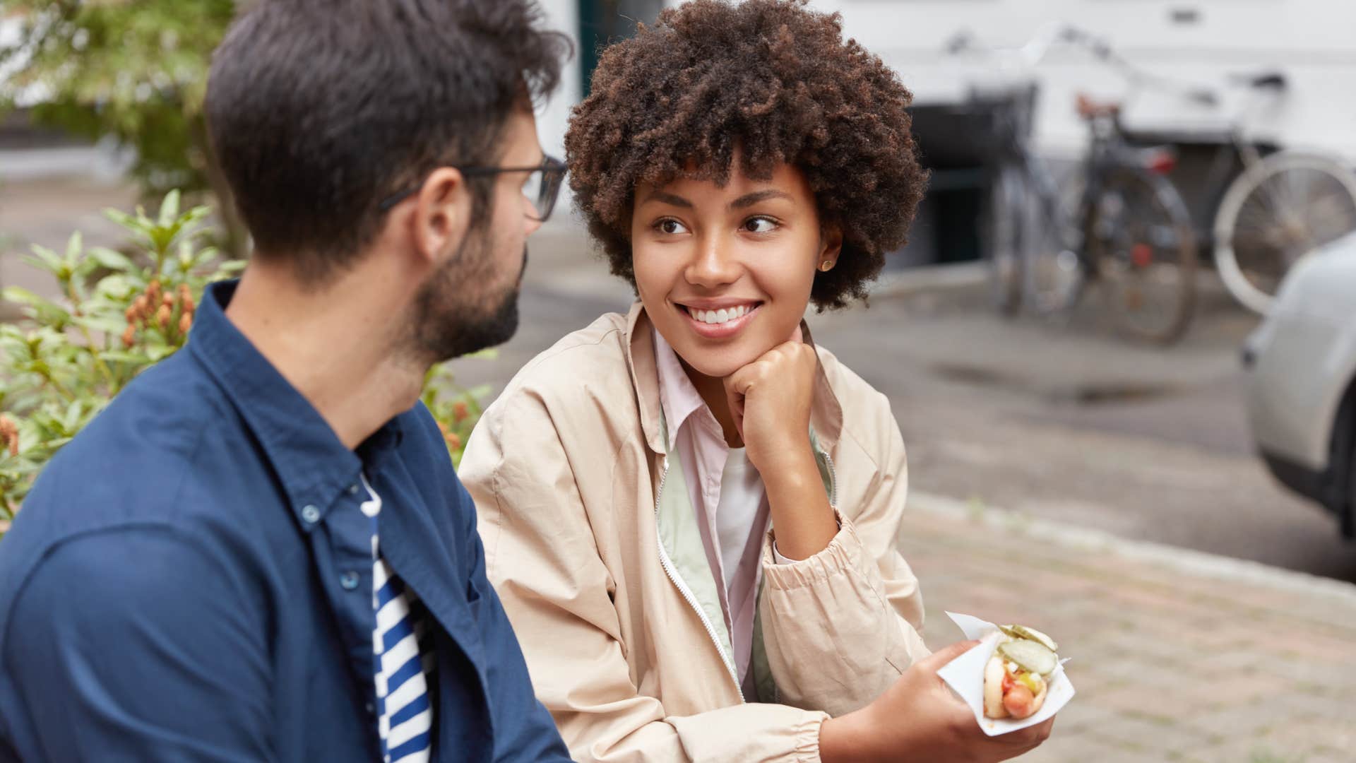 connected couple talking for hours on a bench