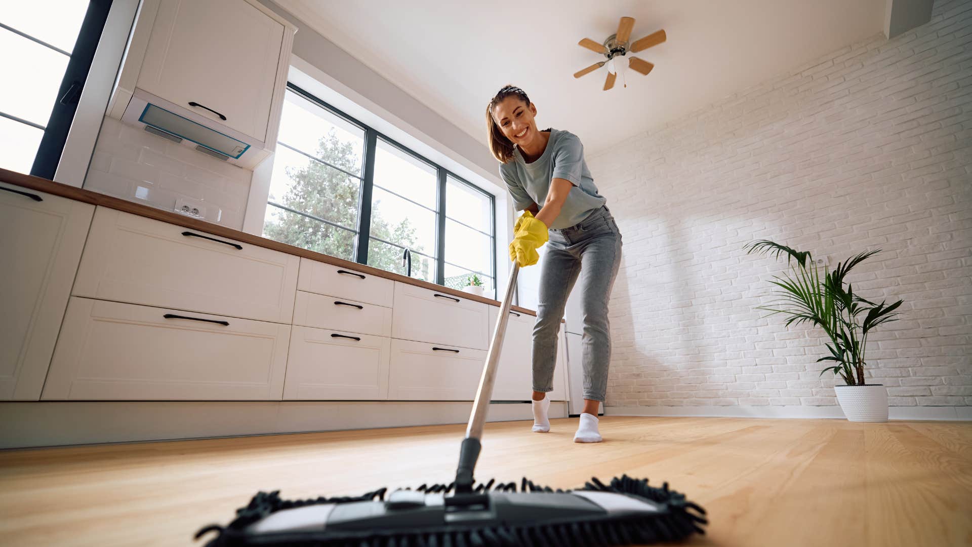 tidy woman with the obsessive quirk of cleaning grounds her