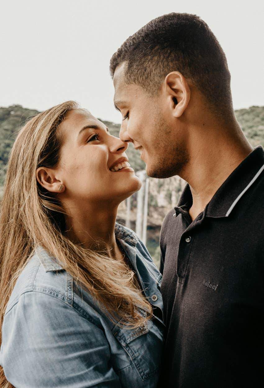 smiling couple falling in love