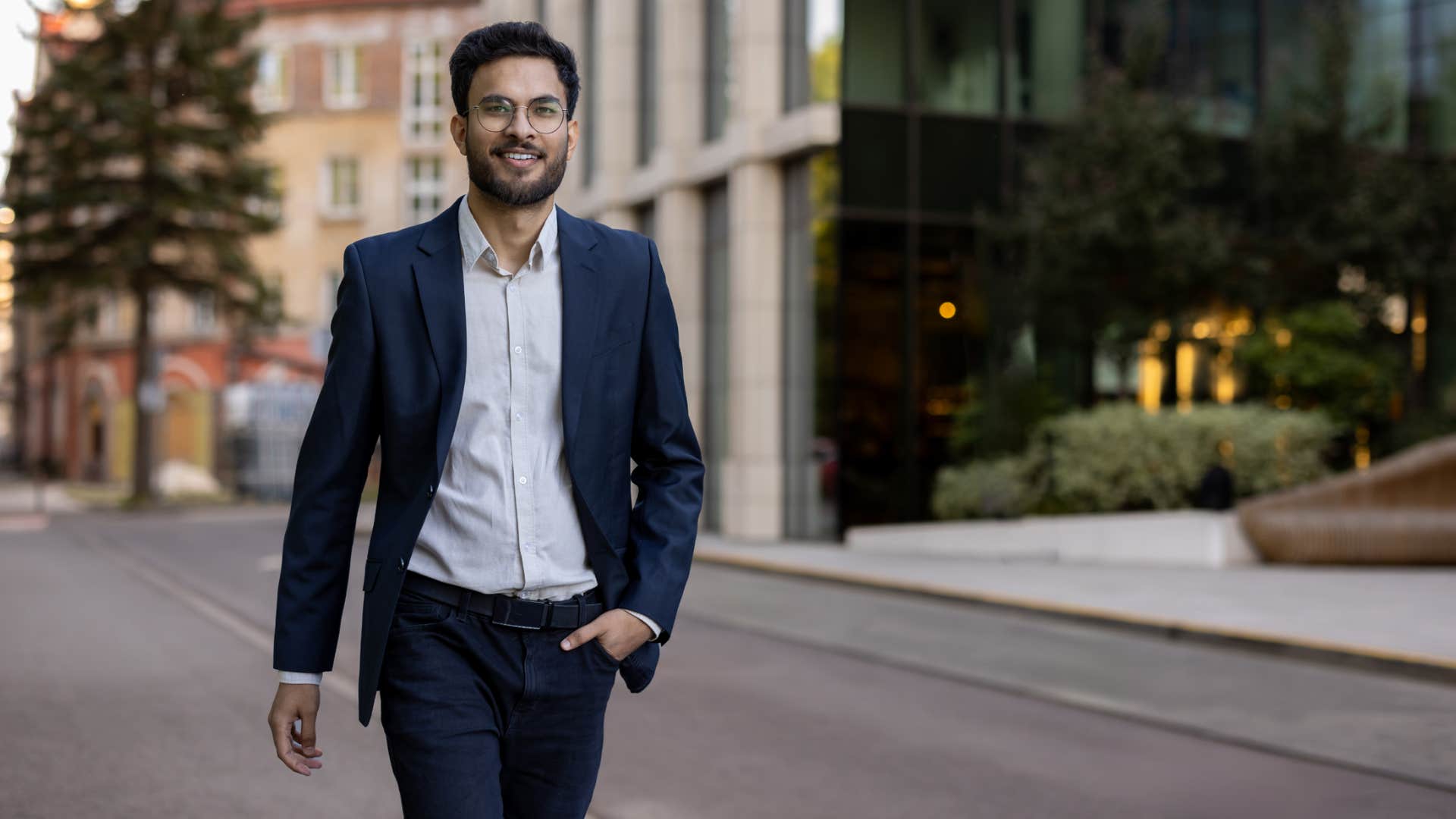 classy man feeling confident in his clothes walking outside