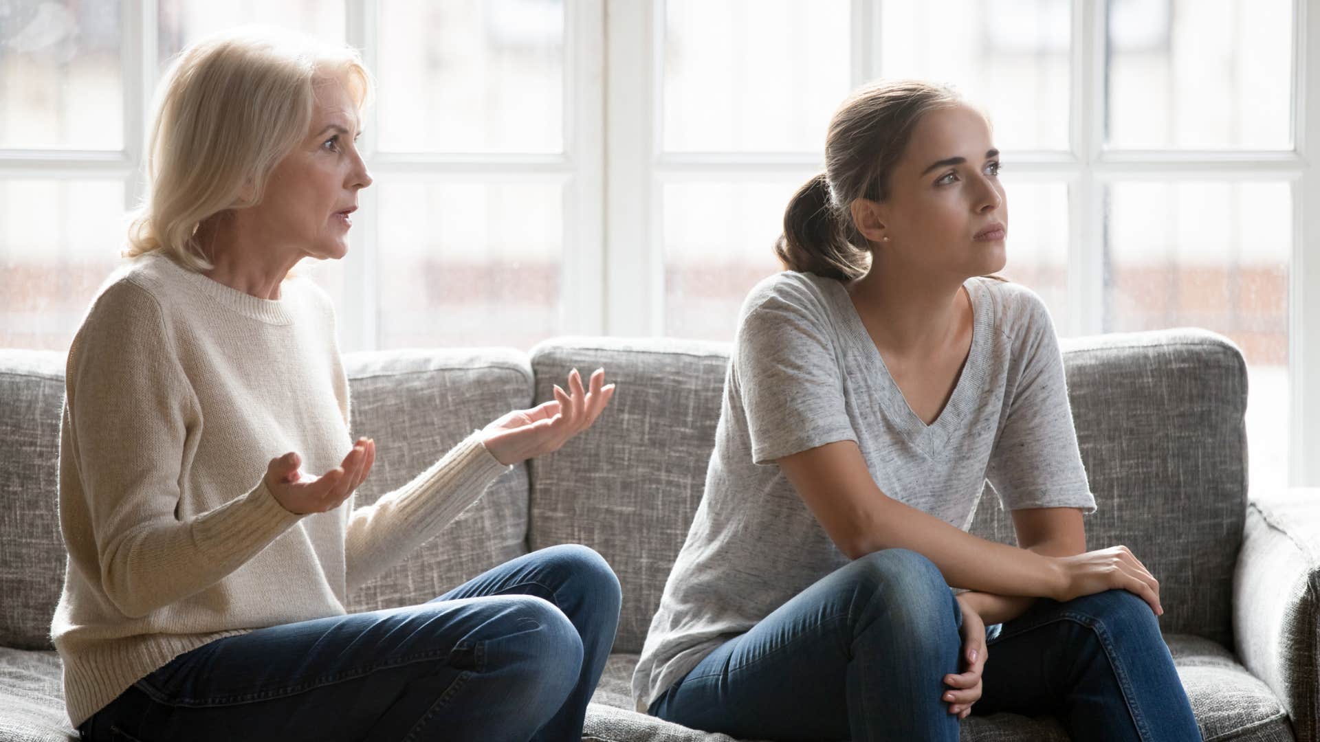 mother begging her adult daughter to end her toxic relationship