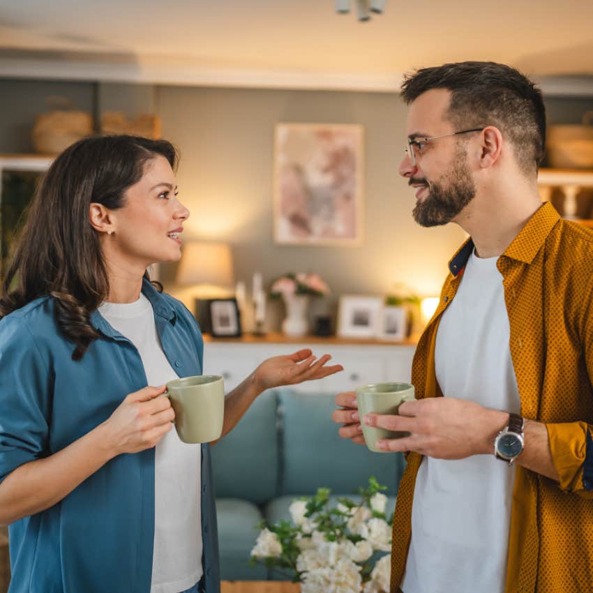 man who has a very happy wife communicating in a way she feels loved