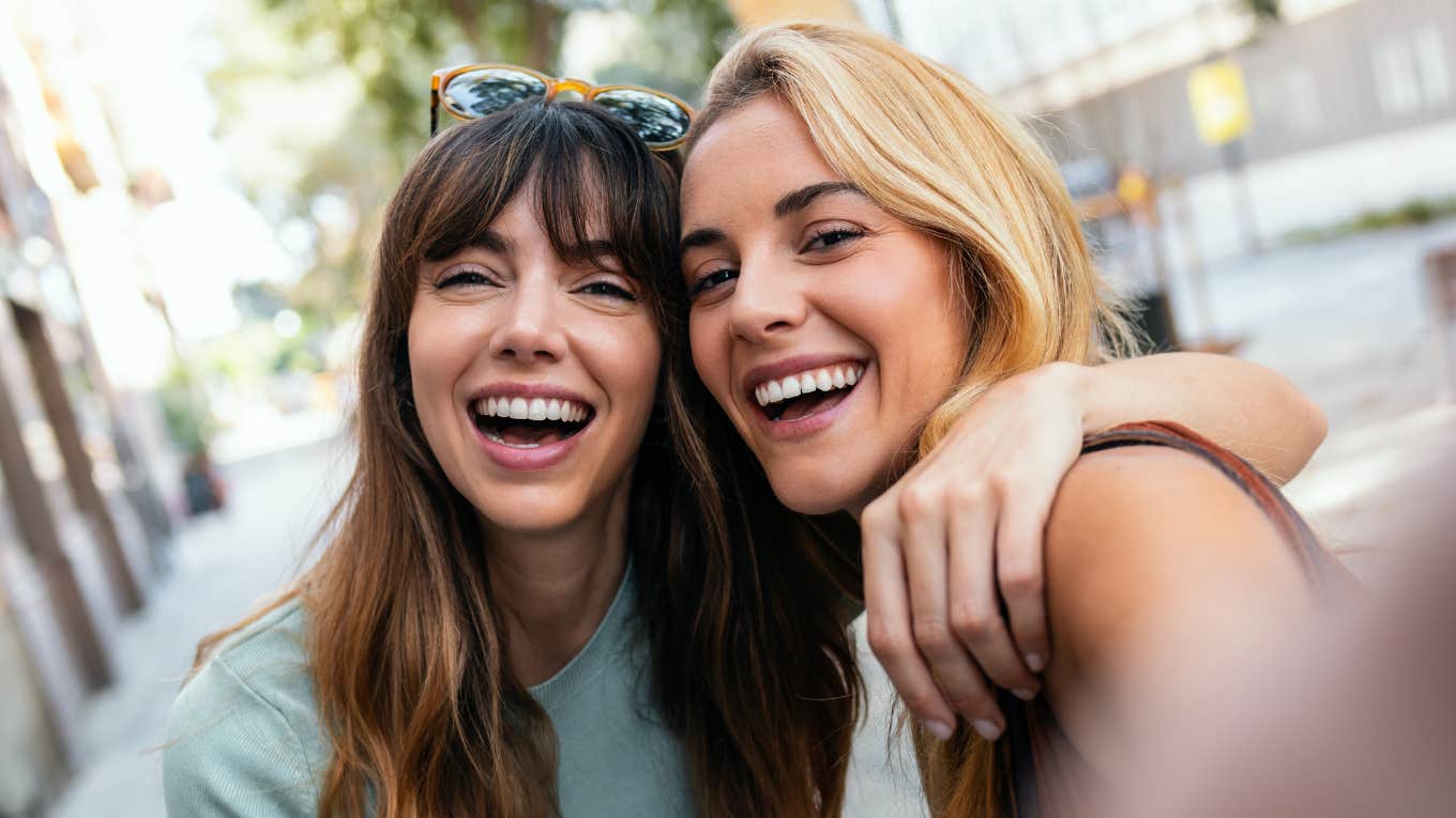 if someone does these 3 things, they’re not a type b friend, they’re just a bad friend Two women look at the camera.