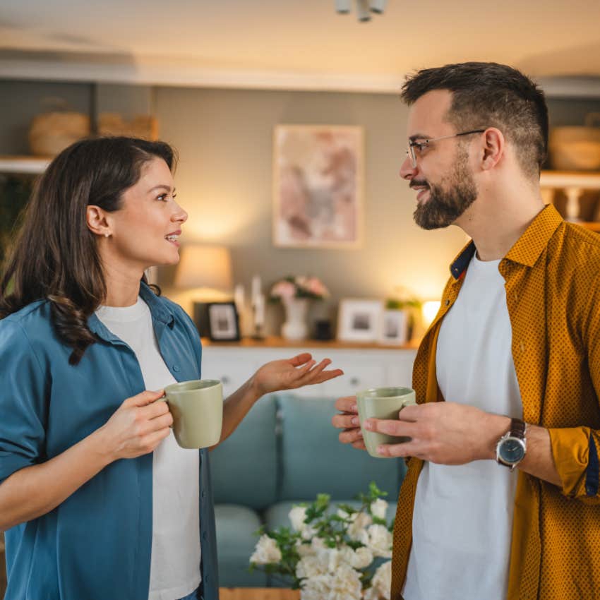 couple talking as little sign means marriage falling apart