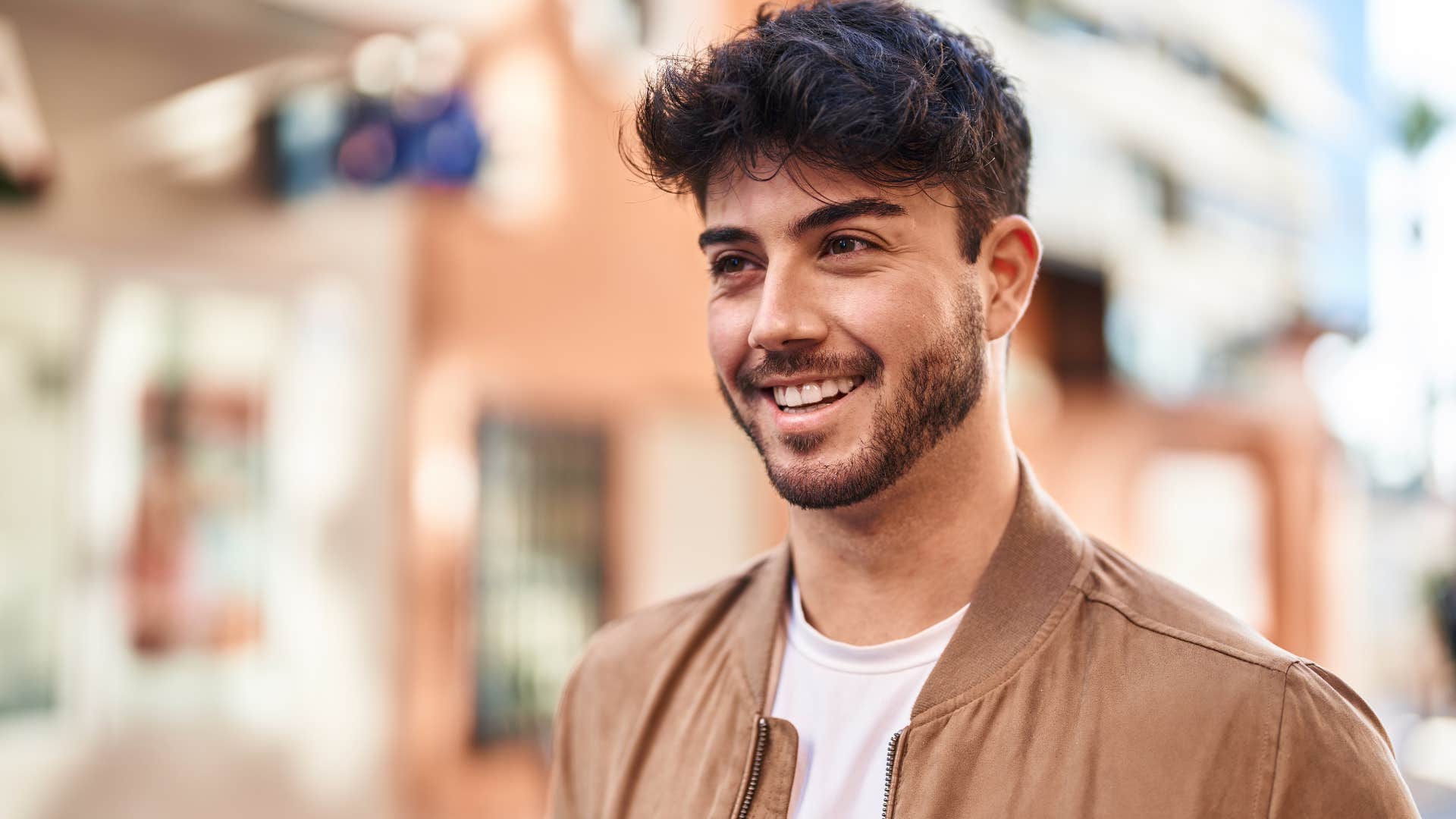 man who's not following trends walking around outside