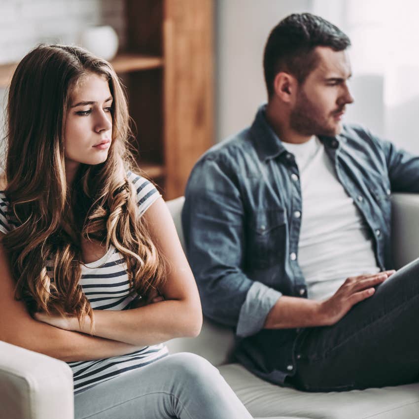 woman with fiance who is about to leave