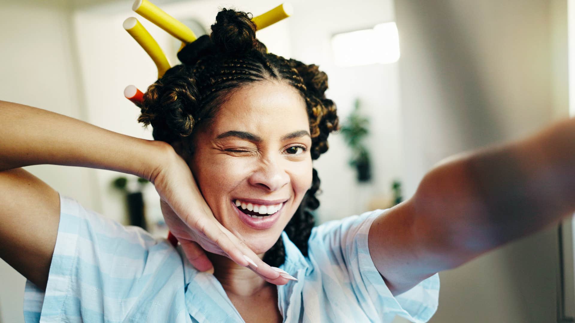 woman taking a happy photo