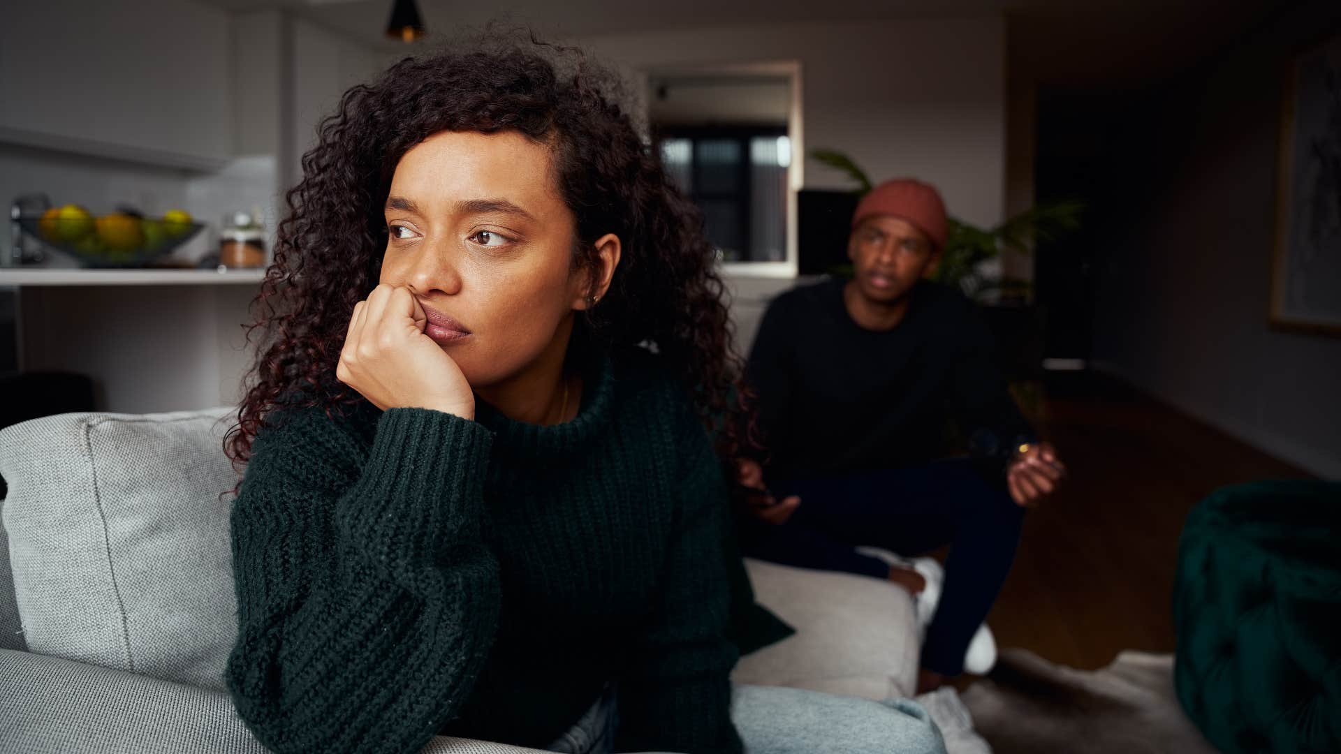 woman realizing she doesn't owe everyone access to her as she faces away from man