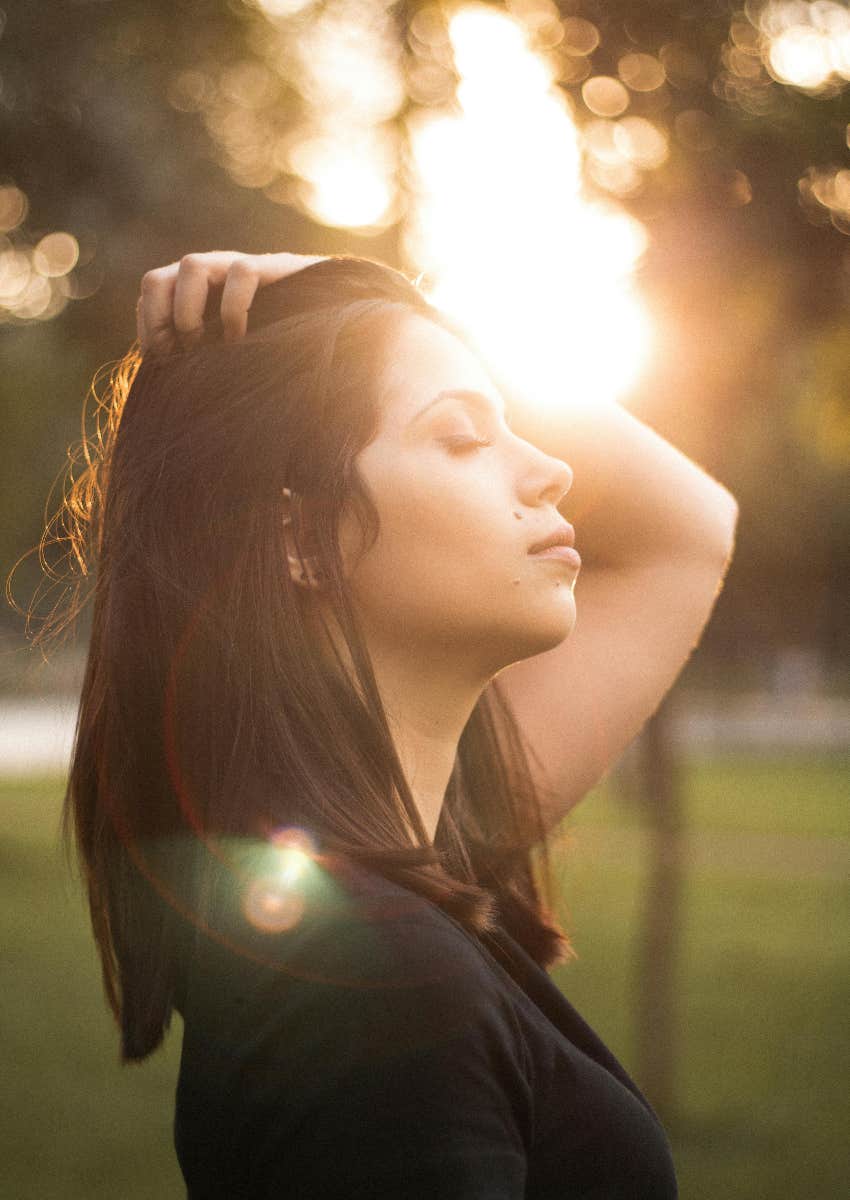 woman breathing in solitude