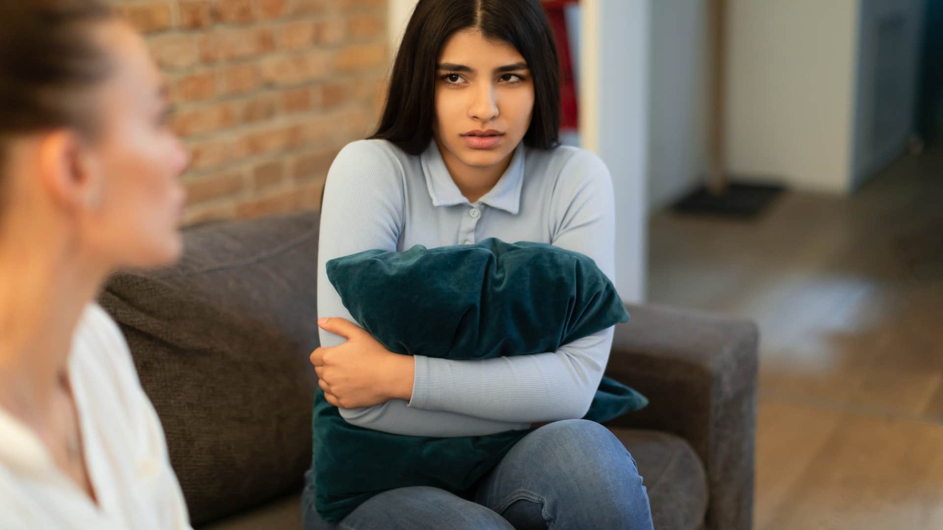 woman listening to family member talk