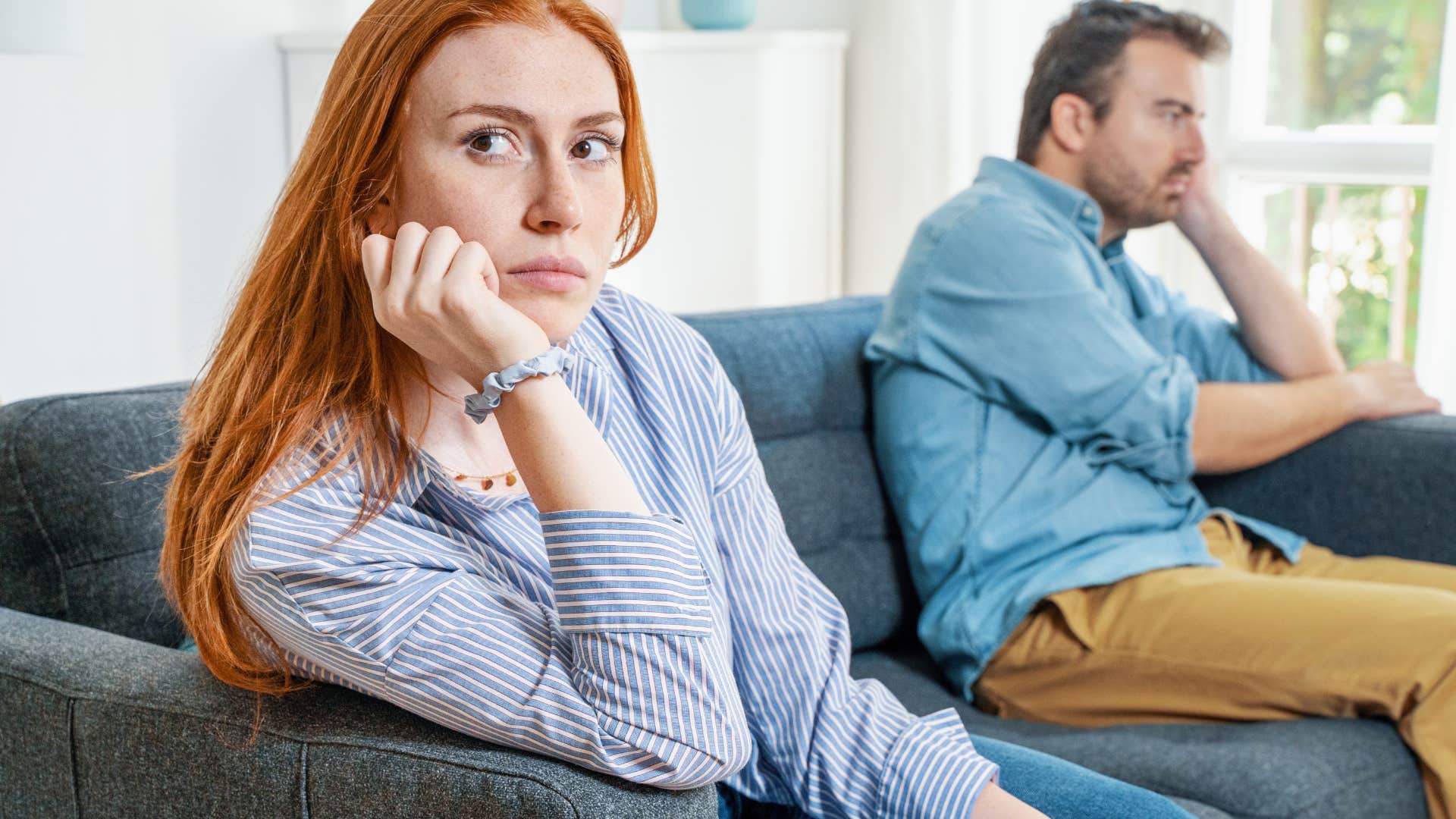 woman arguing with her husband who said "just forget about it"