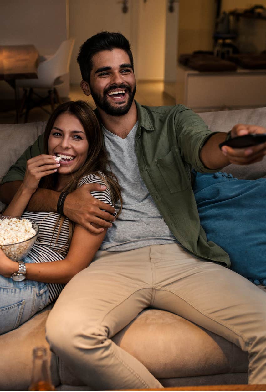 couple rewatching a nostalgic TV show