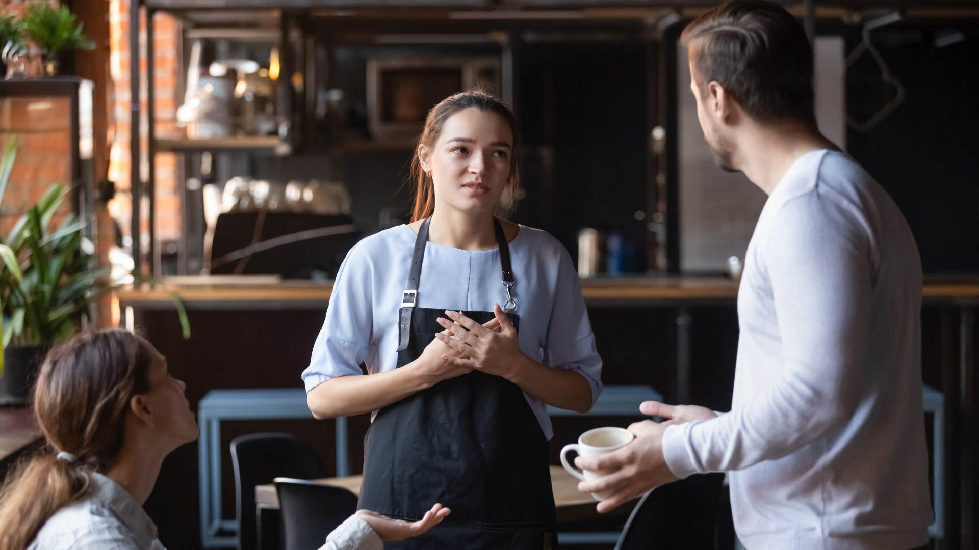 a man uses impolite language or tone with his server