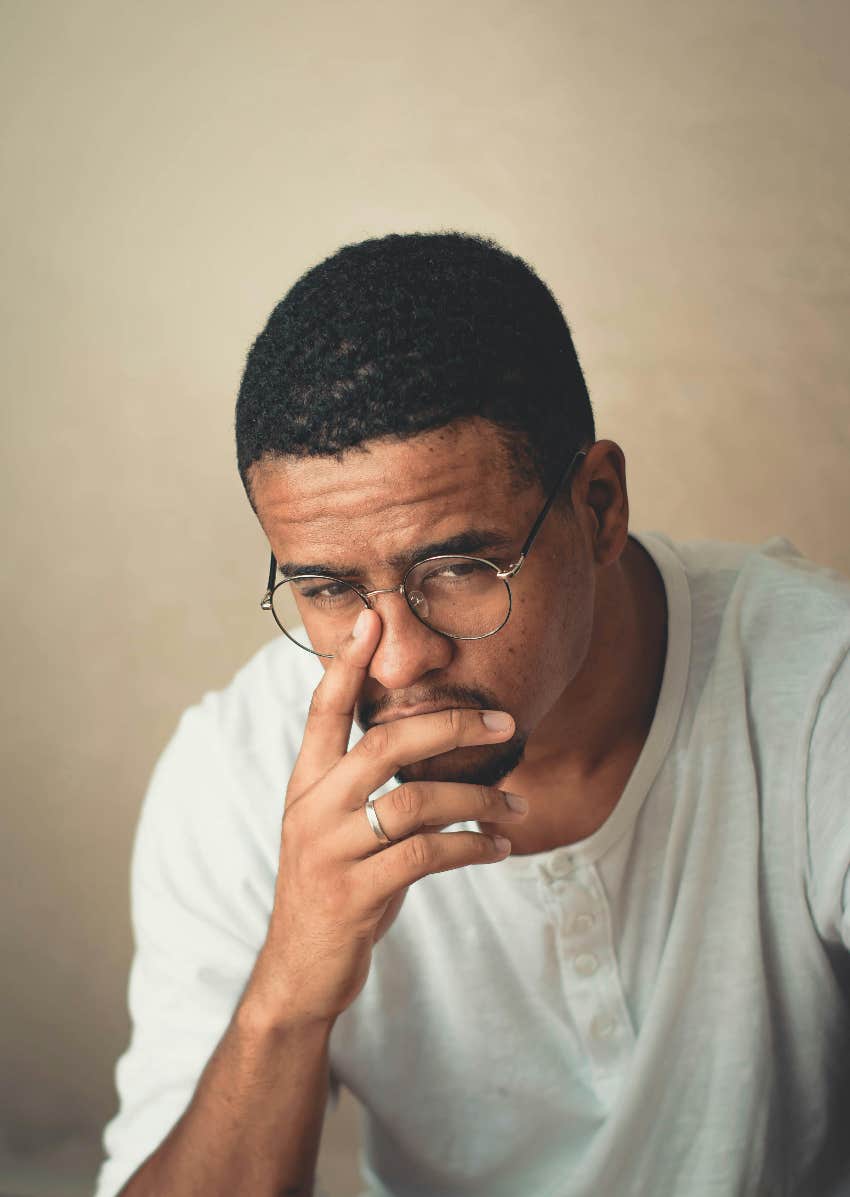 man facing uncertain conditions