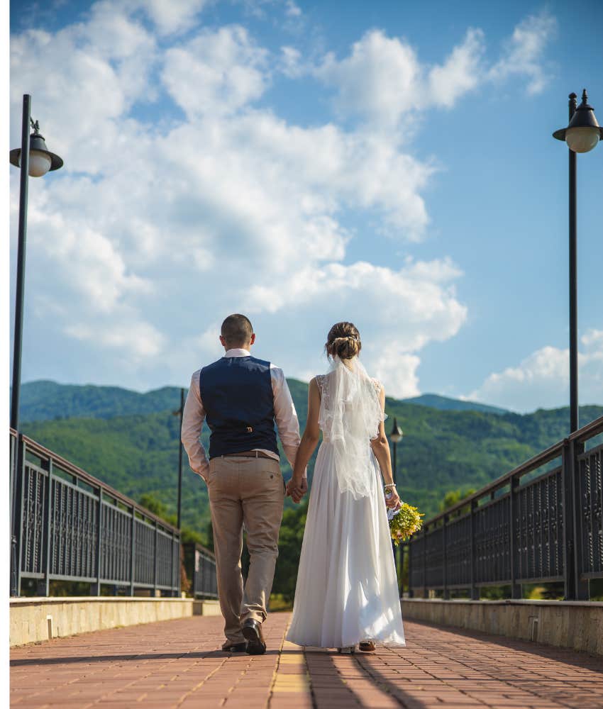 Smart husband holds wife's hand