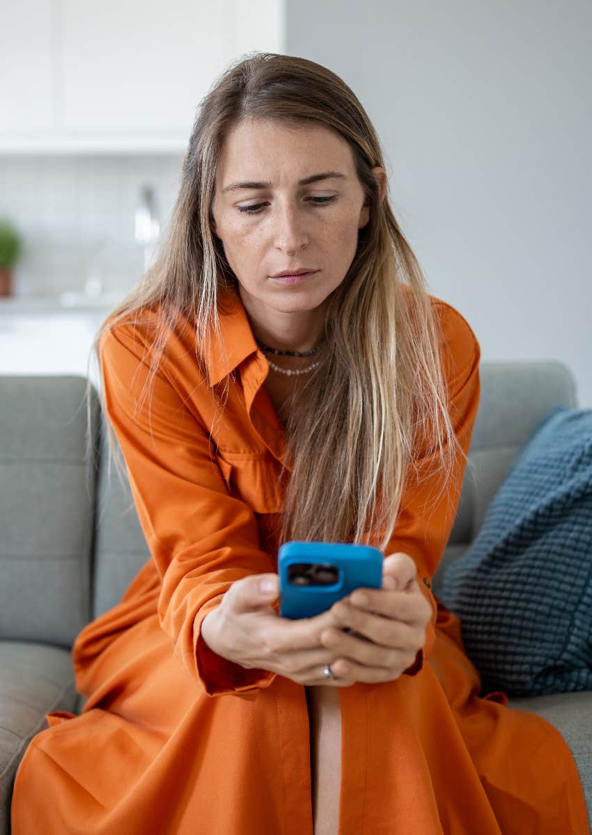 woman upset with social media