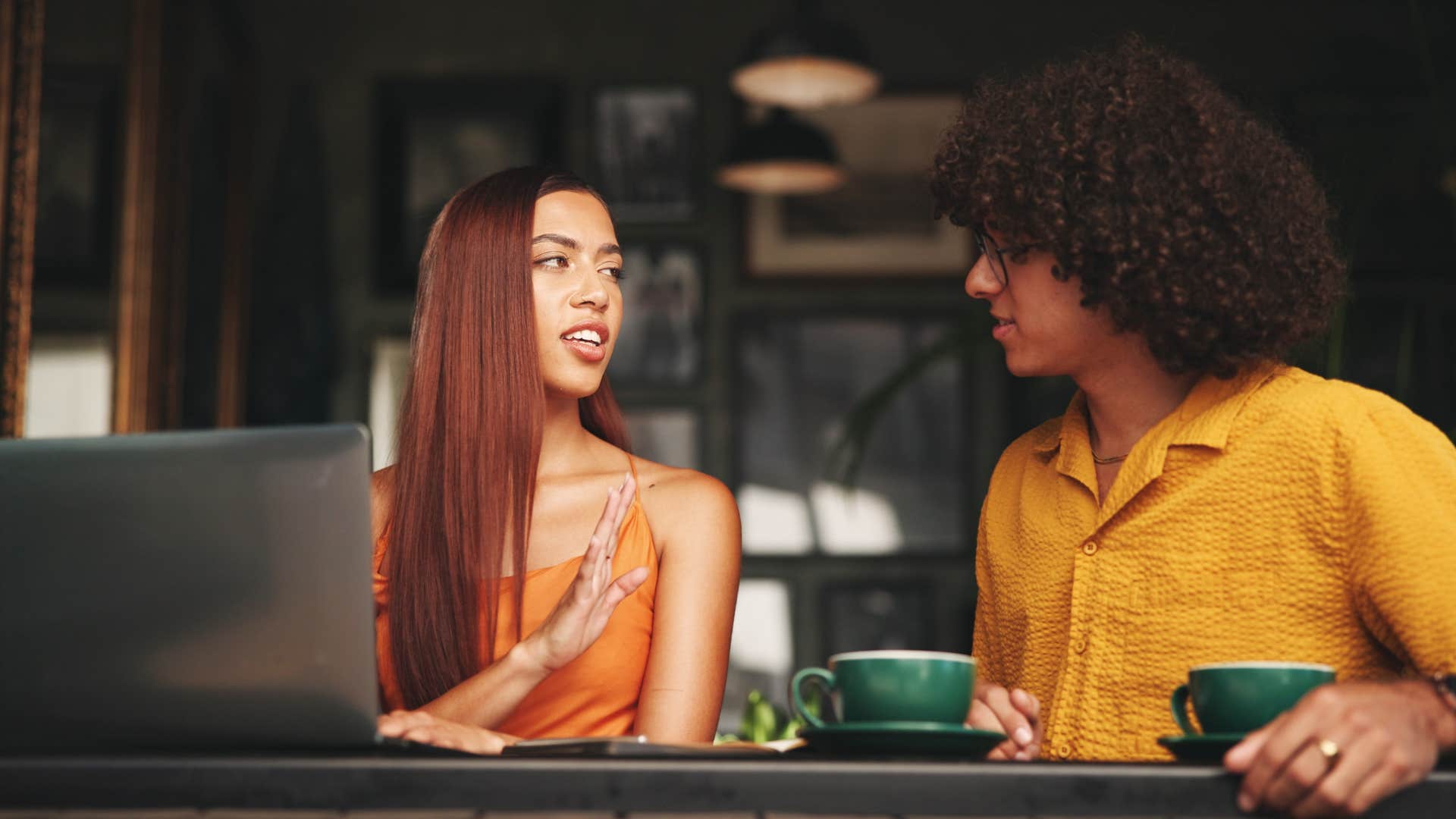 intelligent woman disagreeing with coworker