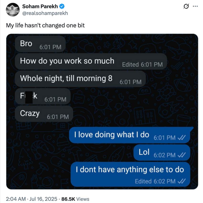 Tweet from Soham Parekh