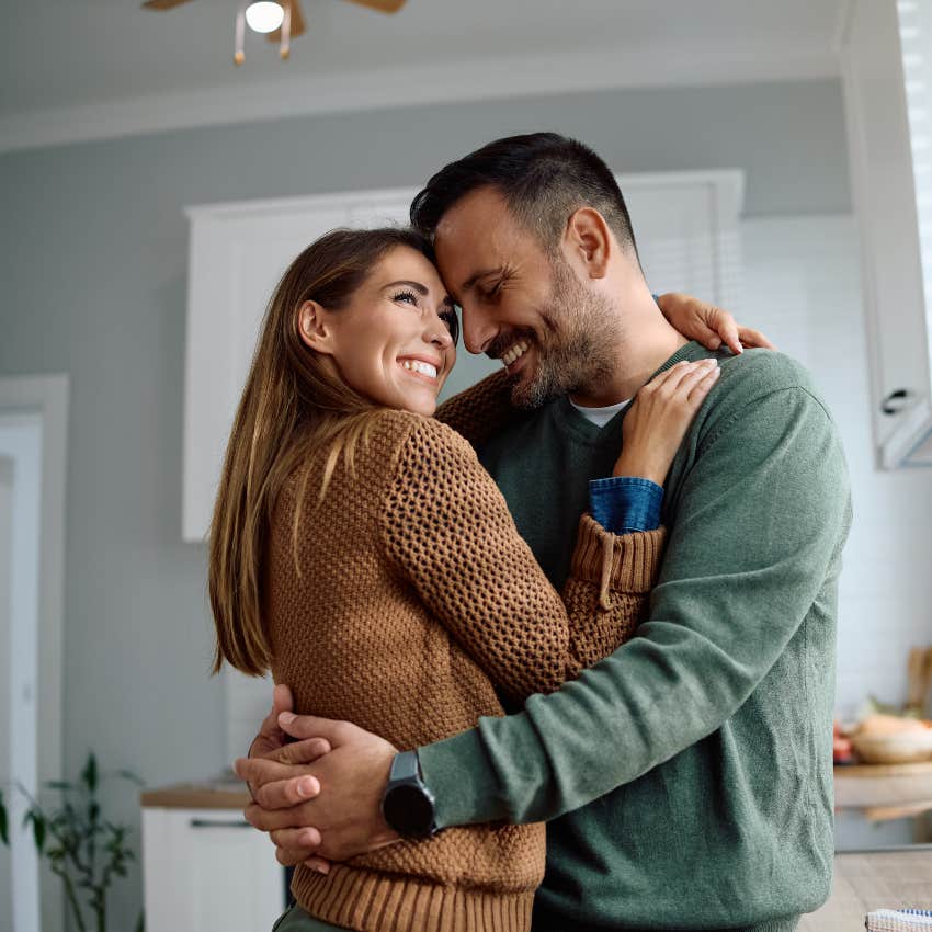 man who is genuinely happy in his relationship and always being intimate