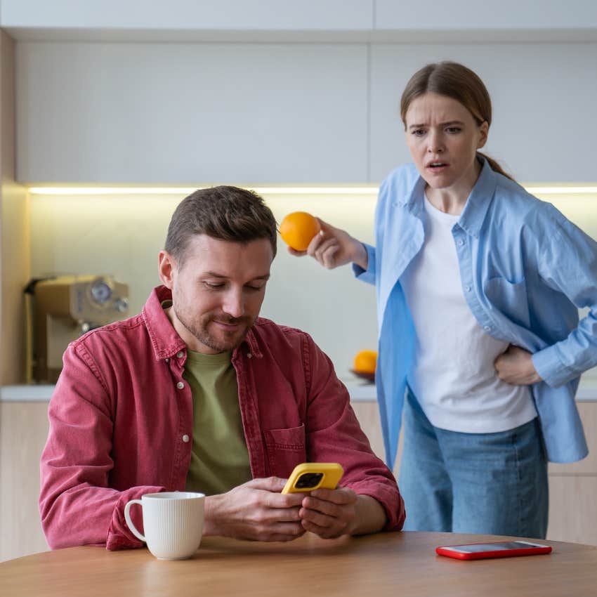 woman who suspects partner is cheating seeing him getting gifts