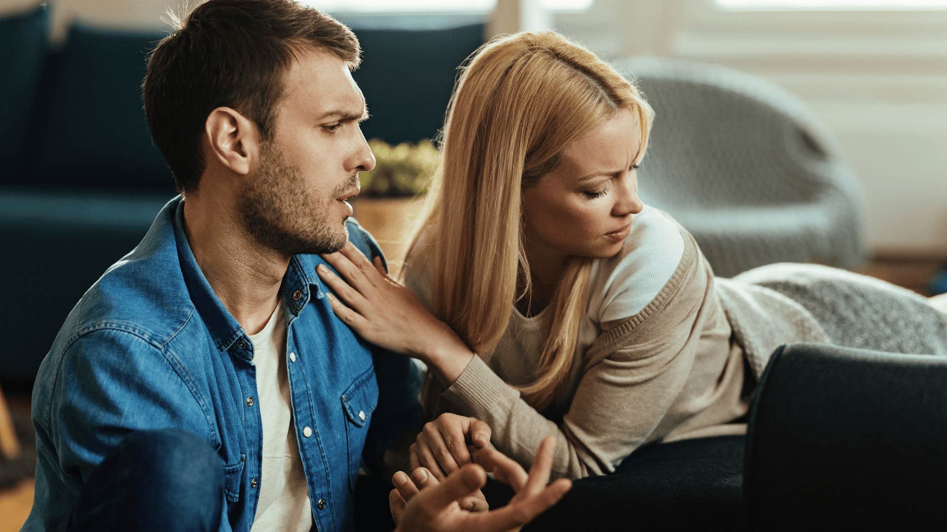 man suspects woman is lying to him because she acts way too casually in her responses