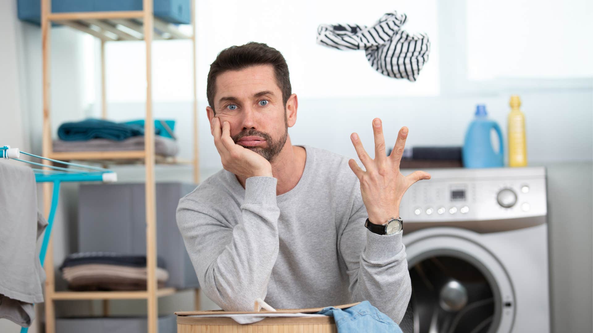 a gen z man does not know why his boomer parents have decorative towels that they never use in their laundry room