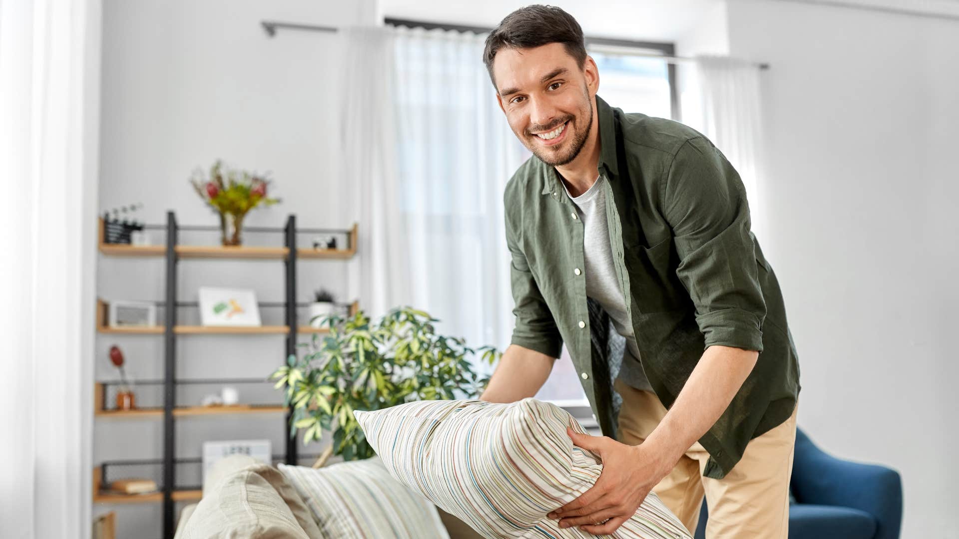 a gen z man finally gets pillows that match his sofa