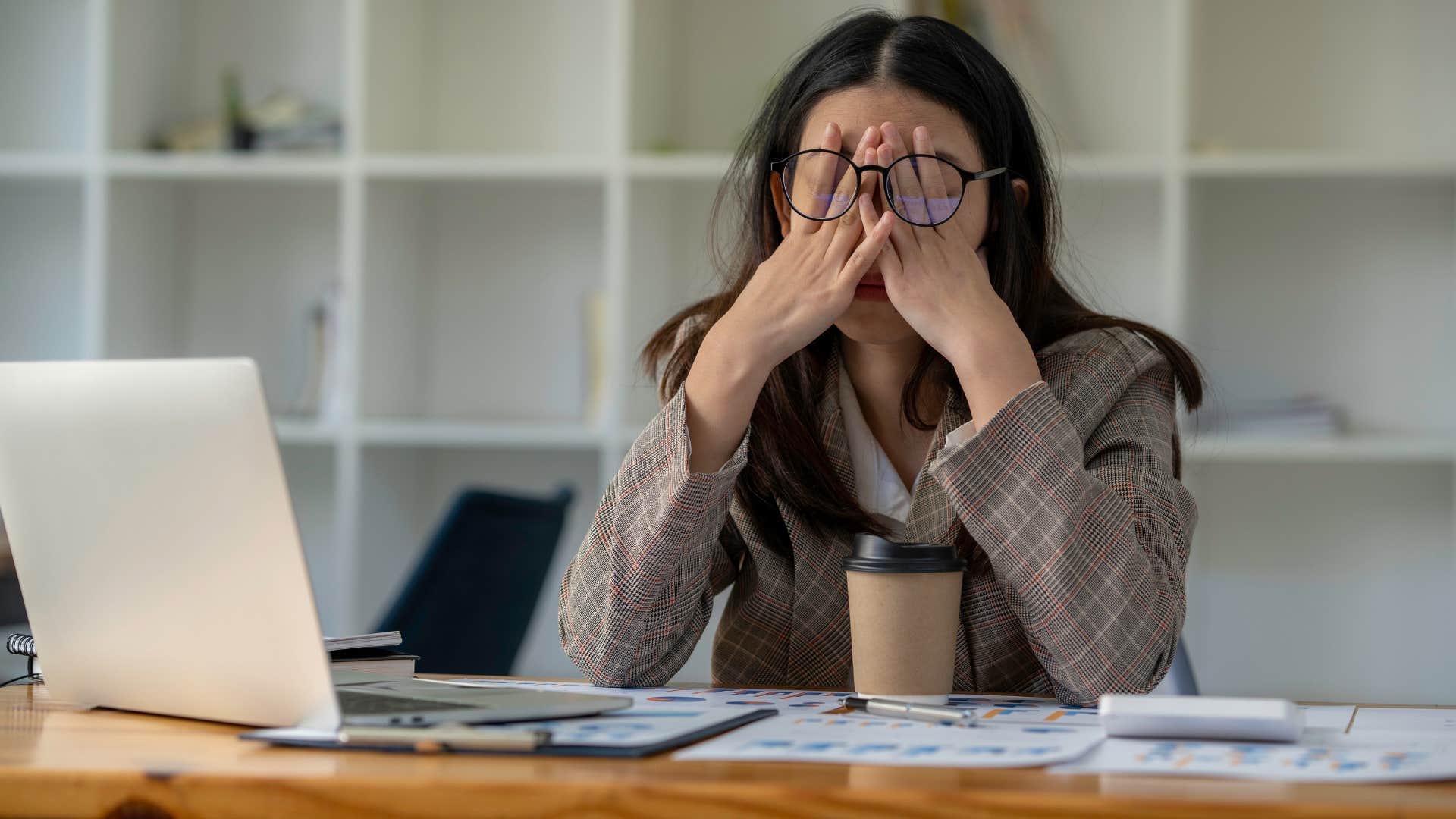 working woman thinking i dont have the energy for this right now