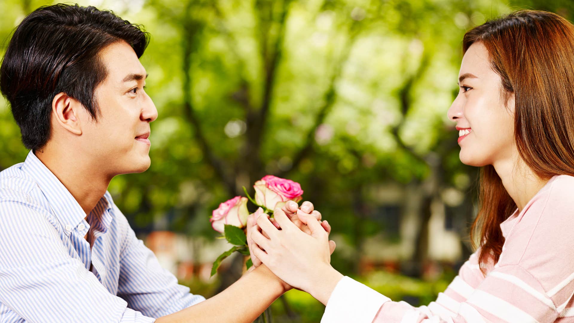 Couple makes eye contact