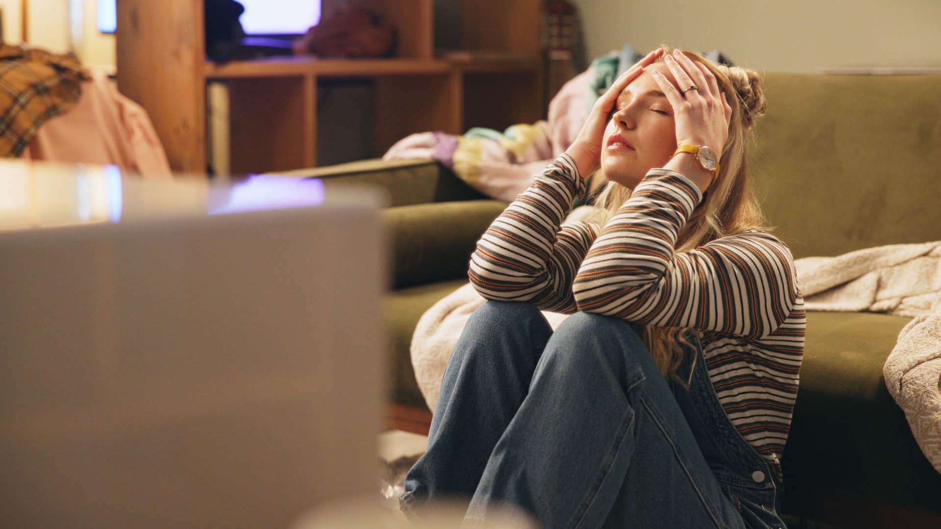 exhausted woman letting work stressors follow her home