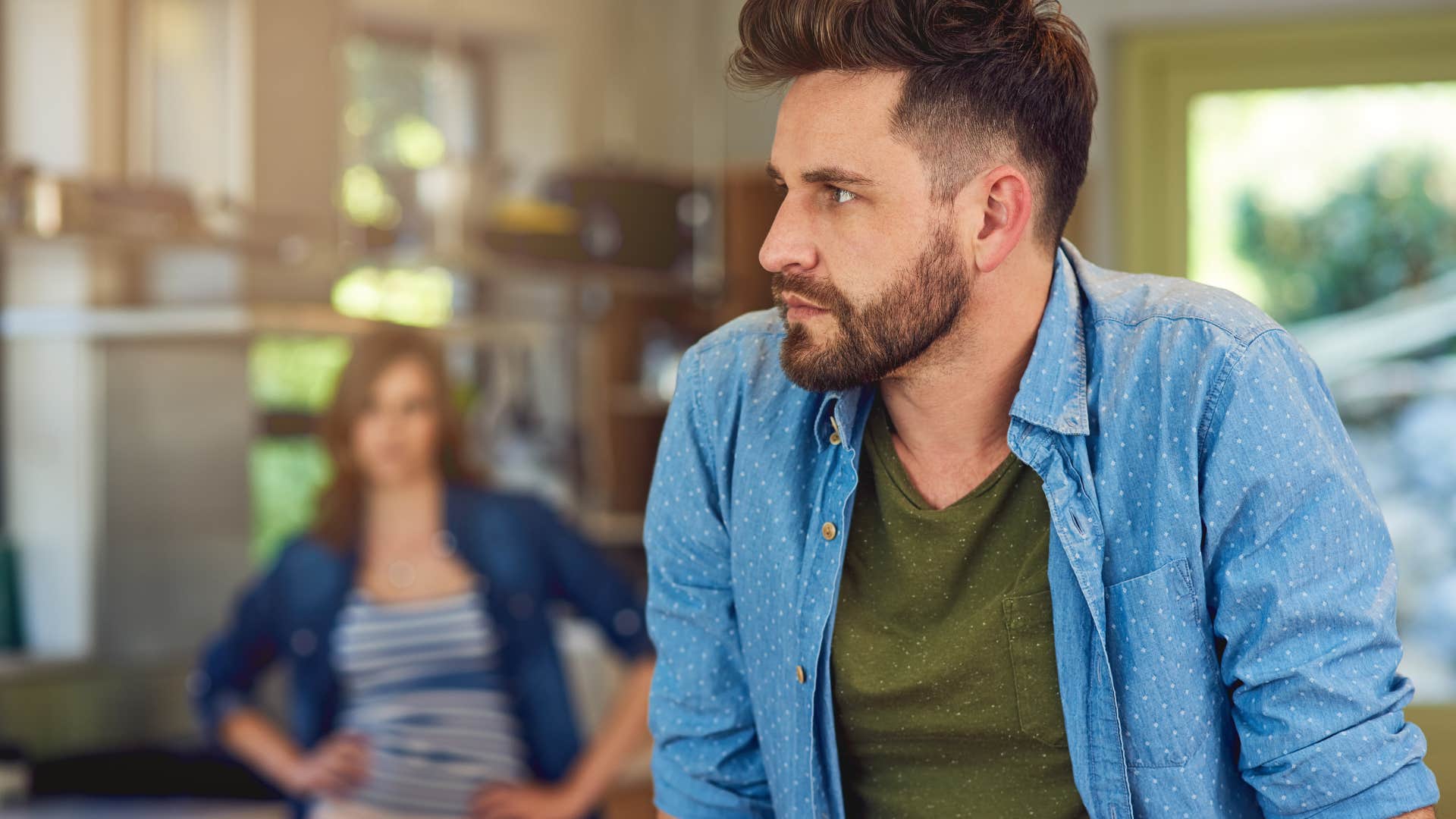 man who is a good husband annoying wife by storming off