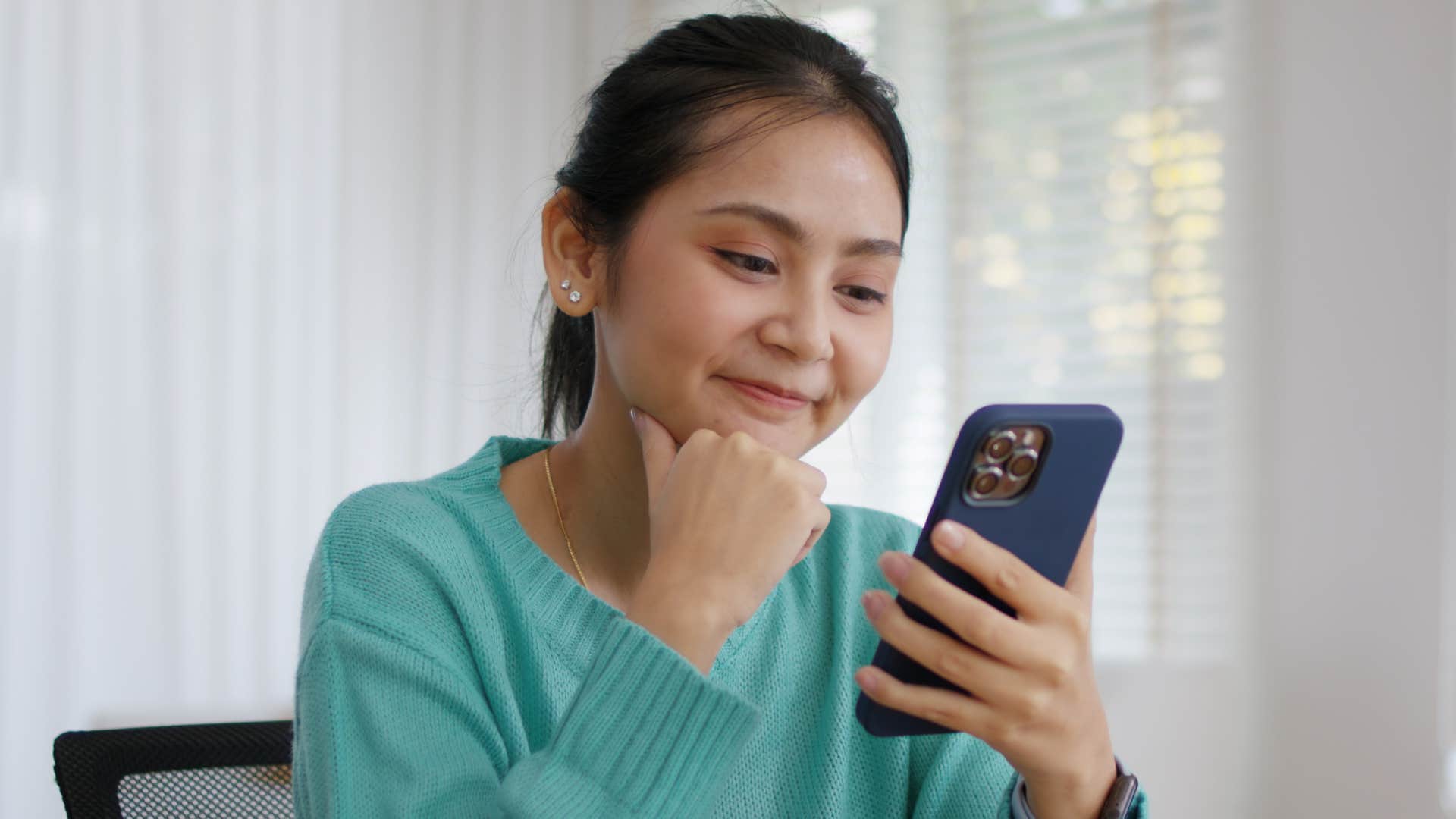 young woman posting a one-sided post about her relationship