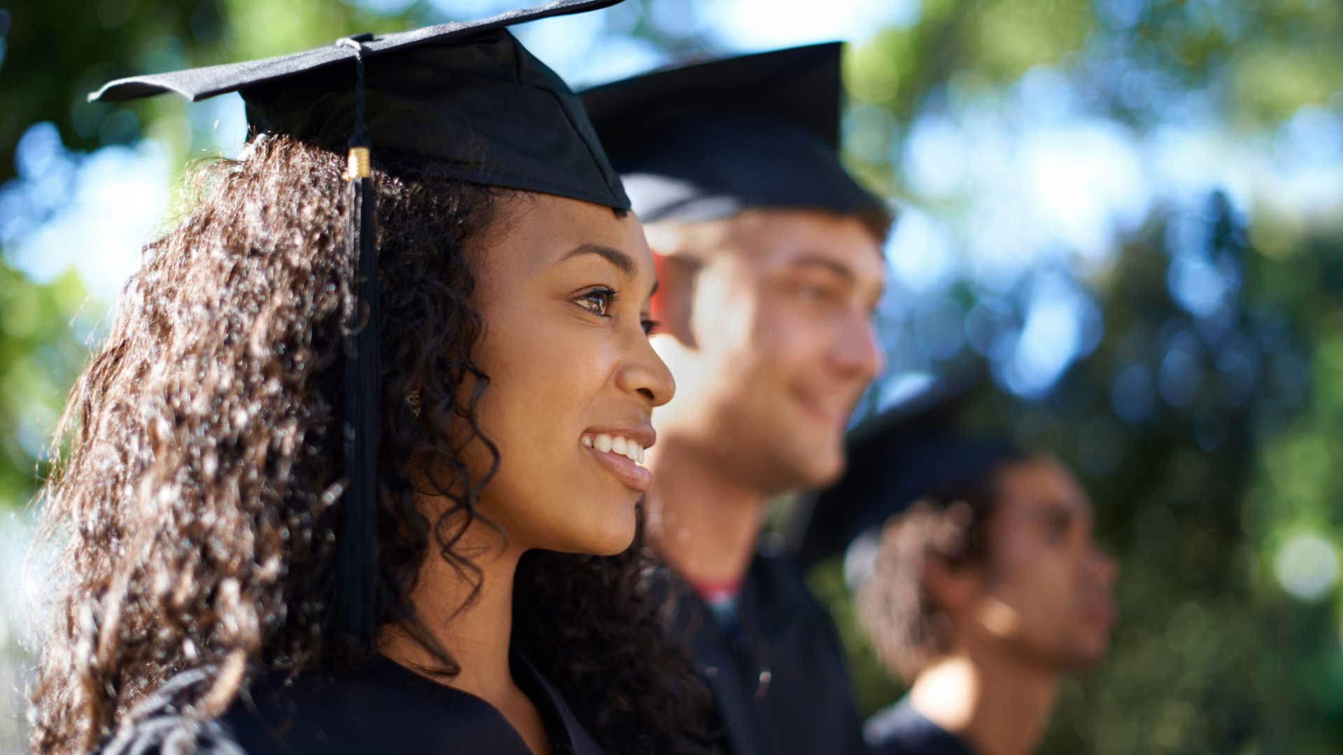Woman following traditional social norms and graduating from college.