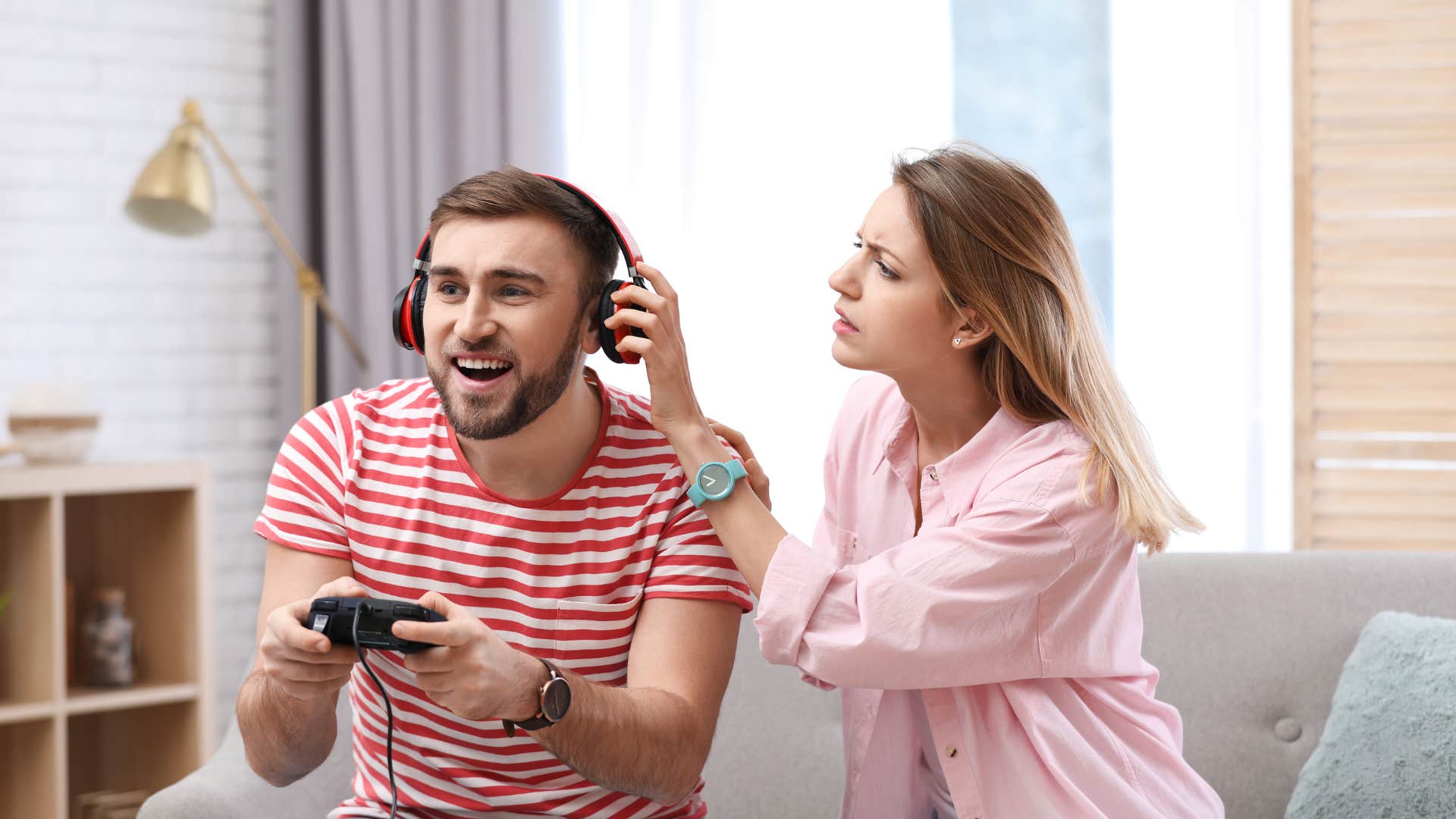 man who is only pretending to want to be with woman and wants to stay home