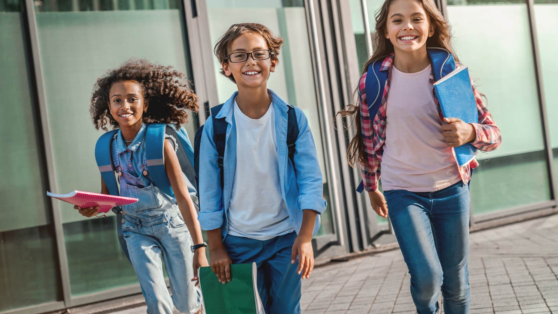 group of kids walking at school