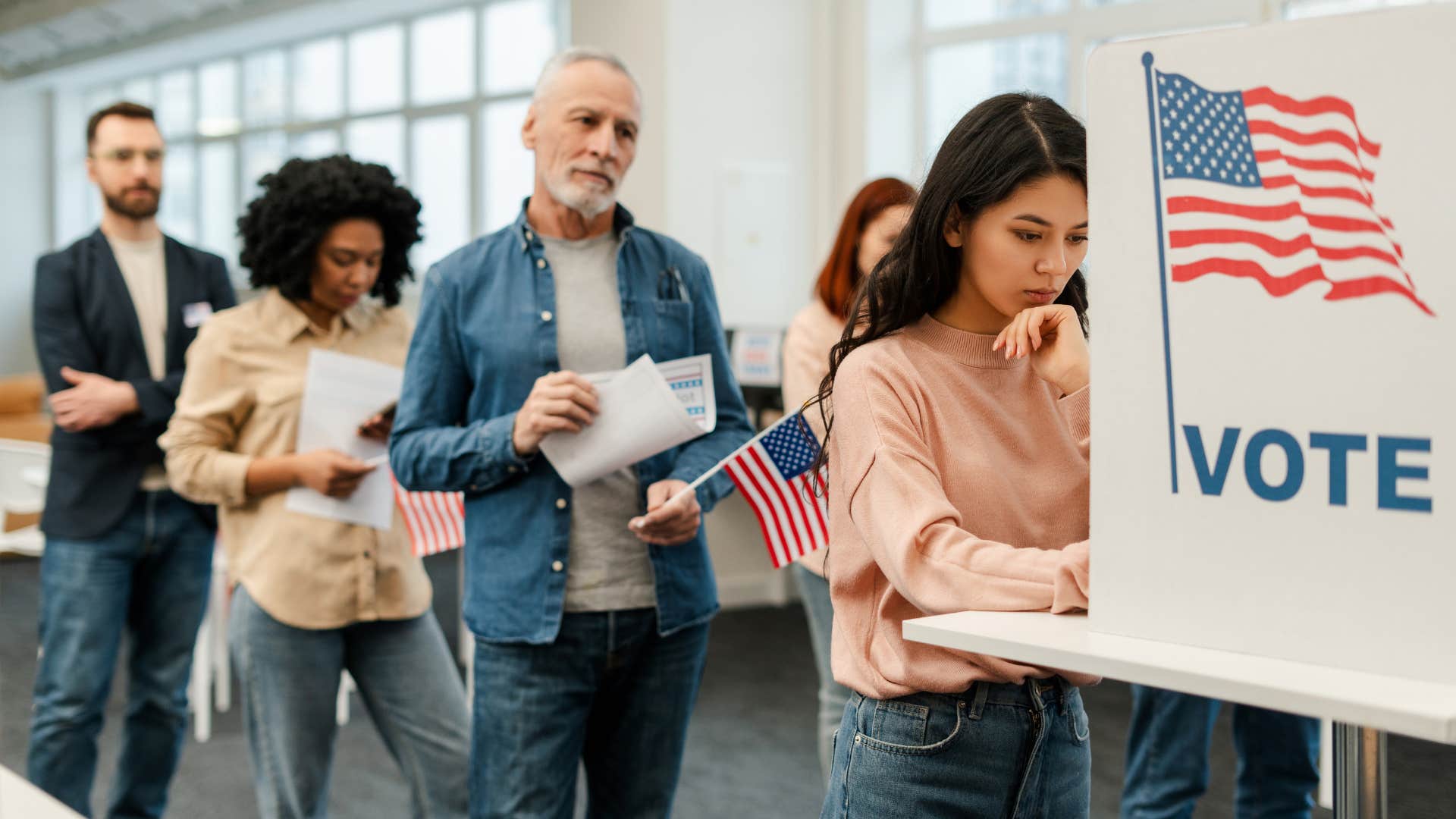 woman voting after cutting in line