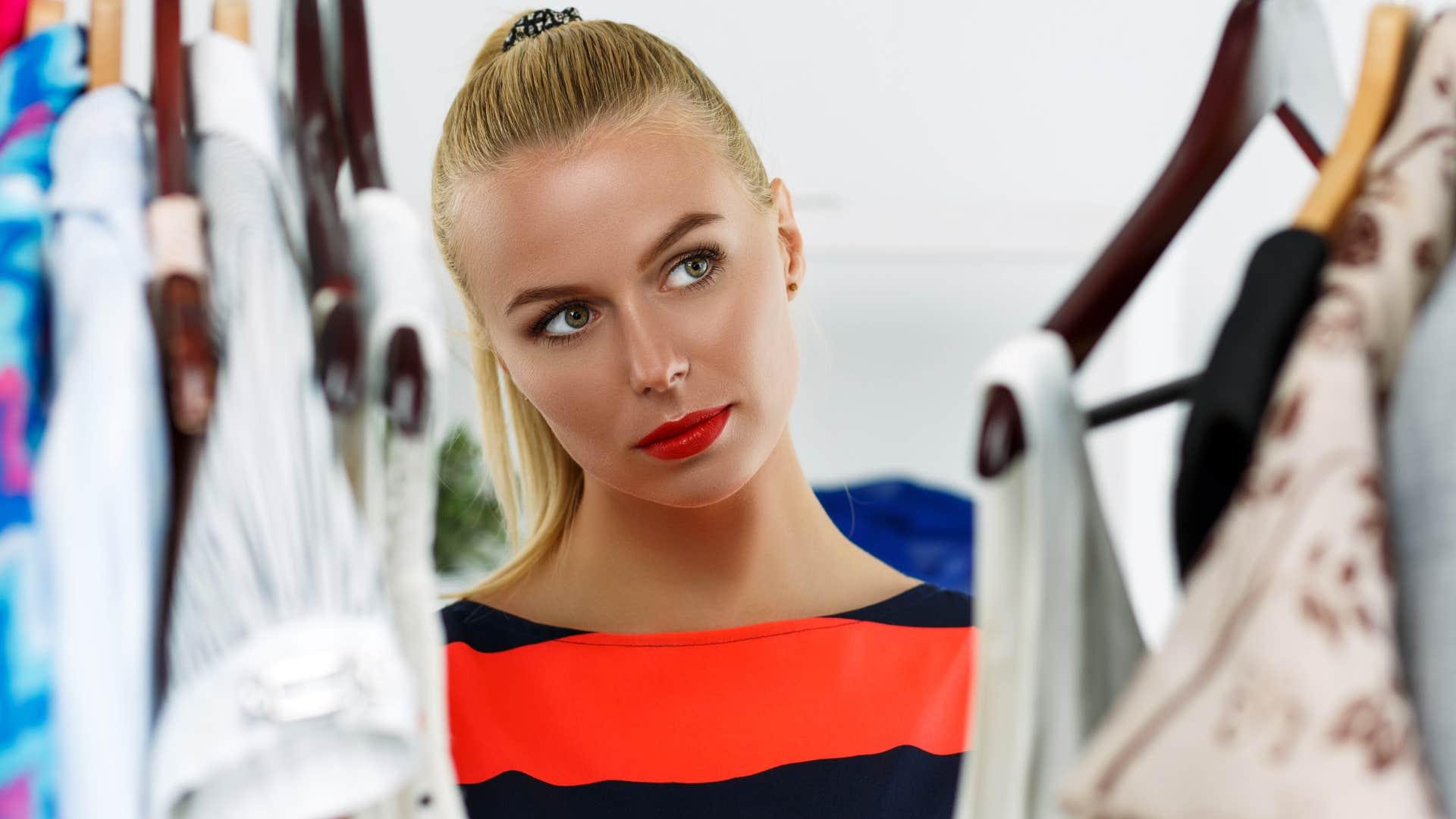 woman complaining about not having anything to wear in her closet
