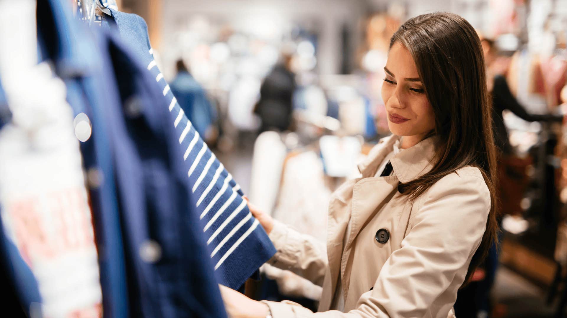 woman buying Cheap clothing before she finally made enough money to know better